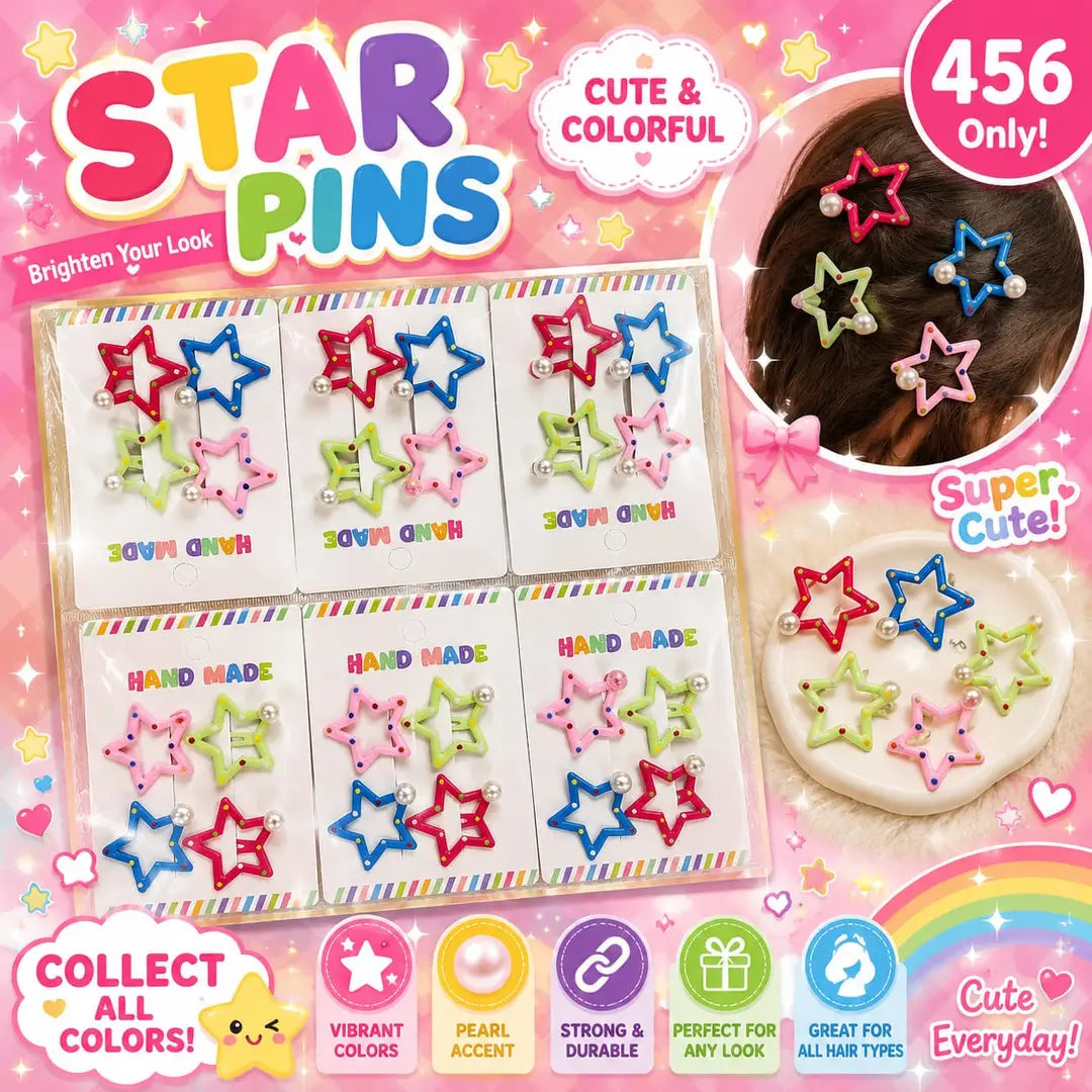 20/40 Pcs Colorful Star Hair Clips with Pearl Bead | Cute Cartoon Star Snap Hair Pins for Girls | Handmade Hair Accessories
