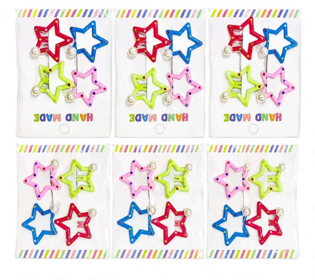 20/40 Pcs Colorful Star Hair Clips with Pearl Bead | Cute Cartoon Star Snap Hair Pins for Girls | Handmade Hair Accessories