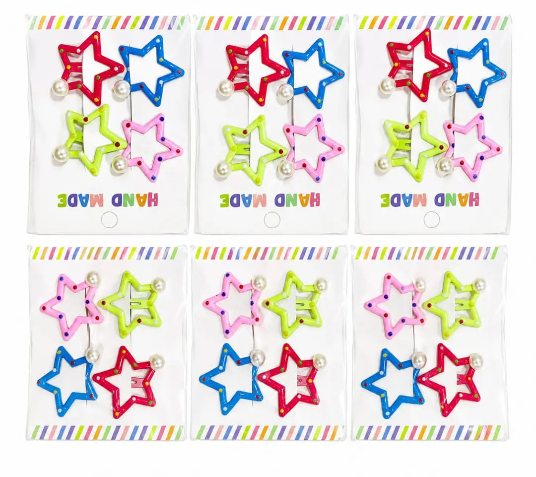 20/40 Pcs Colorful Star Hair Clips with Pearl Bead | Cute Cartoon Star Snap Hair Pins for Girls | Handmade Hair Accessories