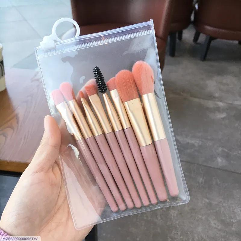 8-Piece Pink Gold Makeup Brushes Set Travel Friendly