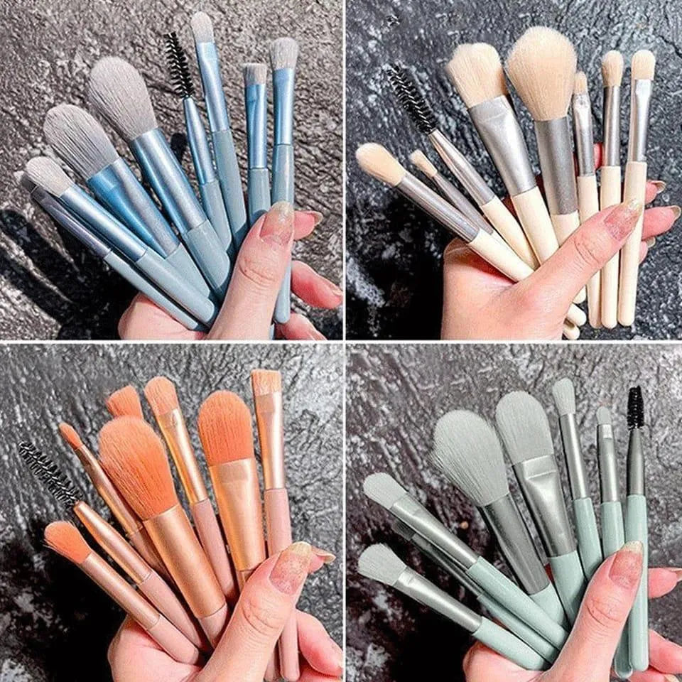 8-Piece Pink Gold Makeup Brushes Set Travel Friendly