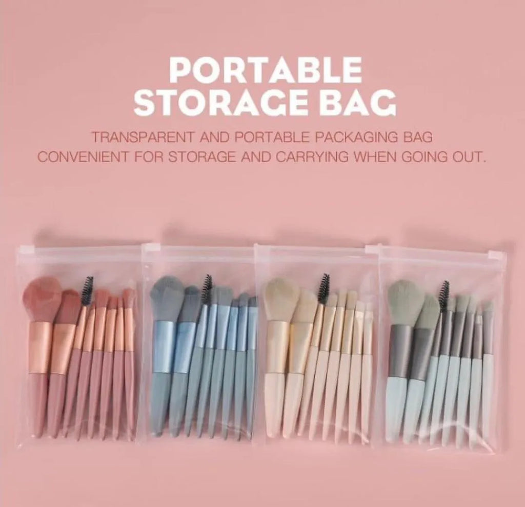 8-Piece Pink Gold Makeup Brushes Set Travel Friendly