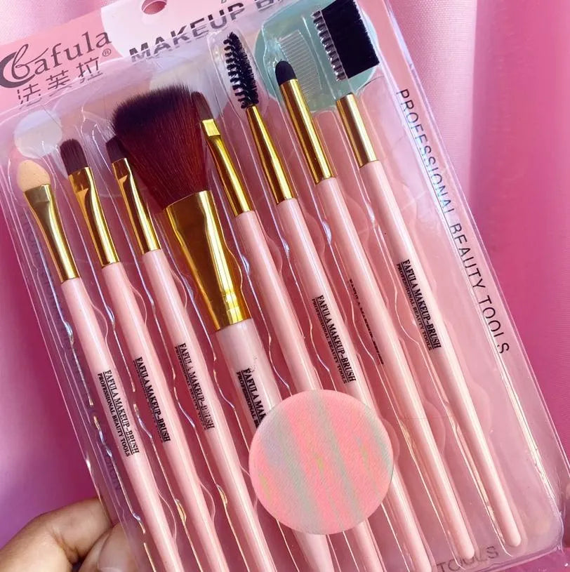 8 Pcs Pink Makeup Brushes Set for Blending Contouring Eye Makeup
