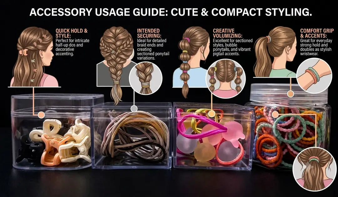 ULTIMATE MULTI-PACK HAIR ACCESSORY & JEWELRY STORAGE: STYLISH CLAW CLIP, ELASTIC TIE, & MIXED BOBBLE ORGANIZER BOX SET (4 PACKS )