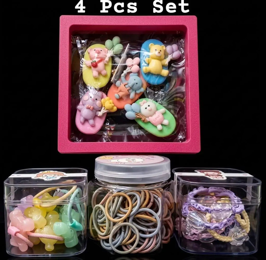Mixed Hair Accessory Bundle - Gummy Bear Clips, Animal Clips & Wavy Ties (4 Packs) - Elora Pakistan