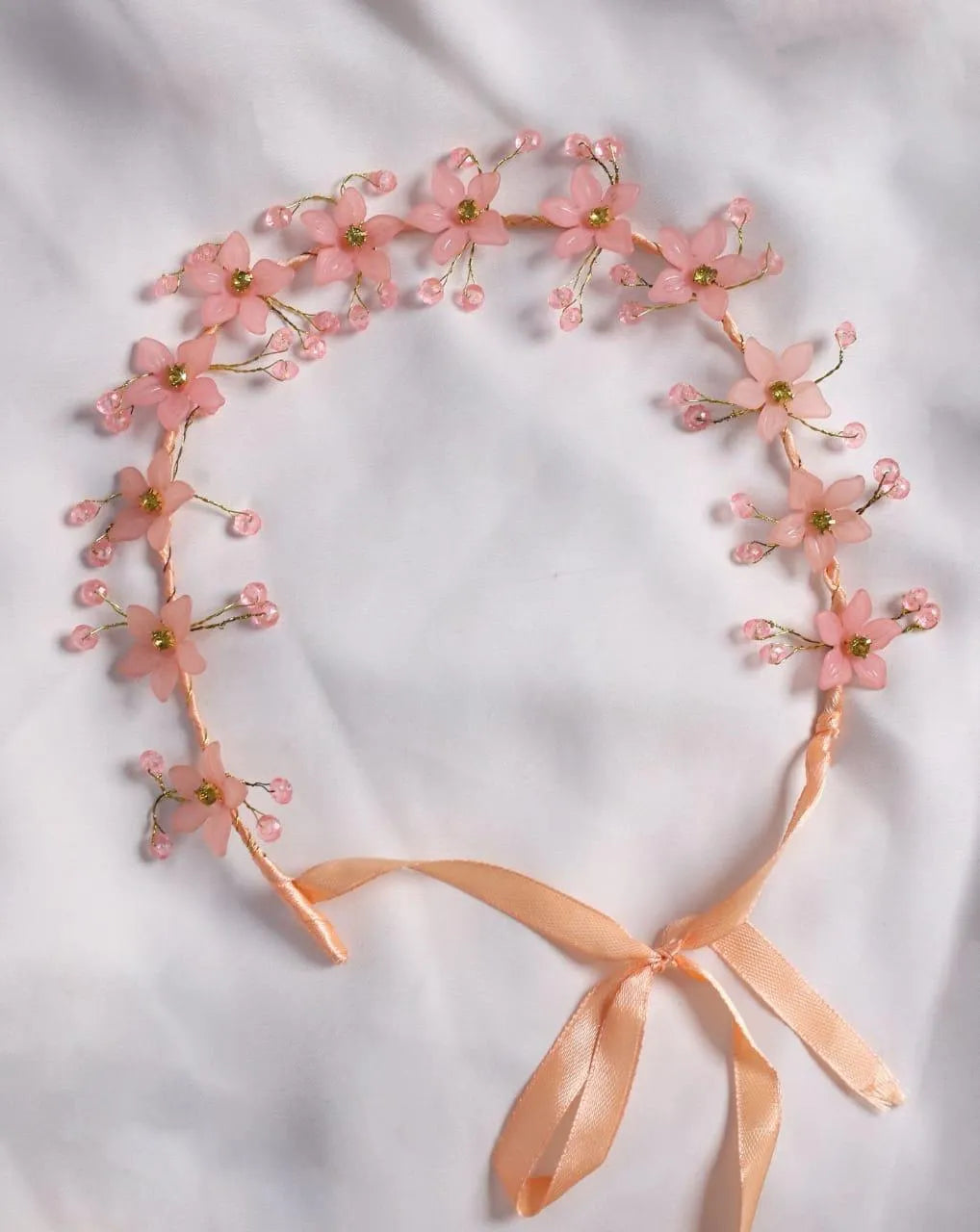 Peach Floral Crown Hairband - Bridal & Party Wear - Elora Pakistan