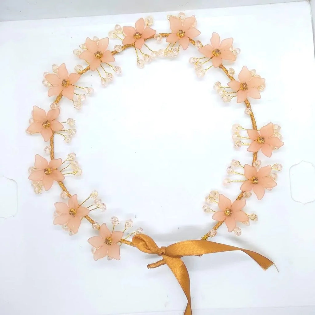 Peach Floral Front Crown Hairband for Bridal & Party Wear
